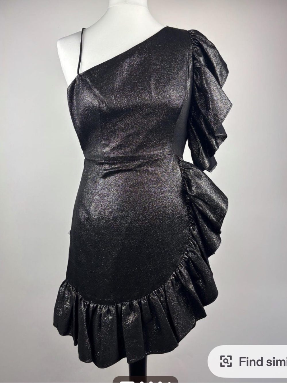 Sandro Black One-Shoulder Ruffle Mini Dress